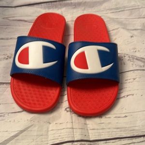 Champion red and royal blue slides